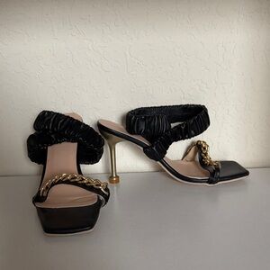 Chic Black Wrap up and Gold Chain Women's Heels